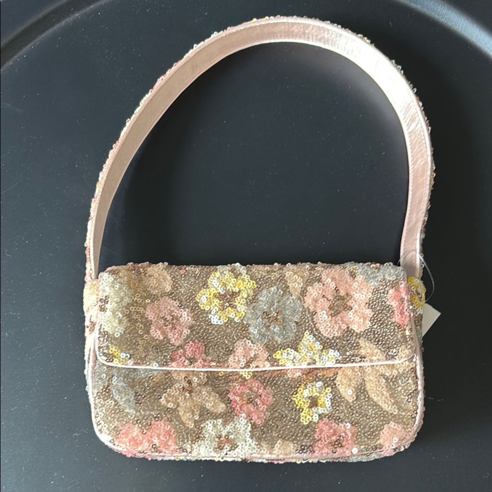Pink and Gold Mini Bag with Floral Sequin Design